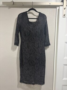 Candie's Black Lace Midi Dress with Three-Quarter Sleeves